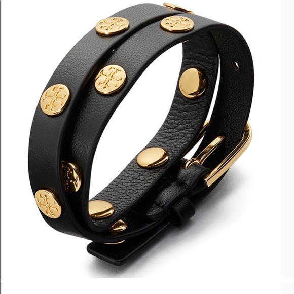 Tory Burch Jewelry - Tory Burch Double Wrap Logo Leather Stud Bracelet